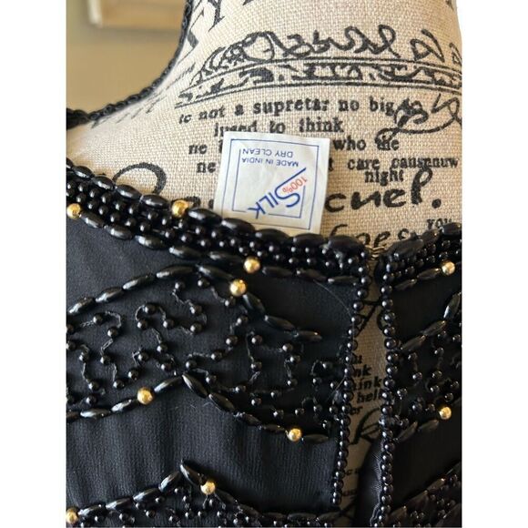 JasJas Designs New York 100% silk black beaded top - Picture 3 of 15